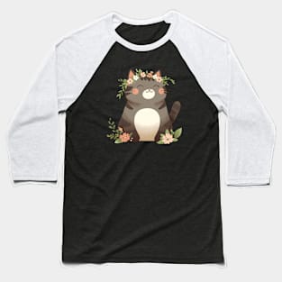 Kawaii Cat and Flowers Baseball T-Shirt